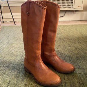 Melissa Button Lug Tall Boots Size 8 Cognac